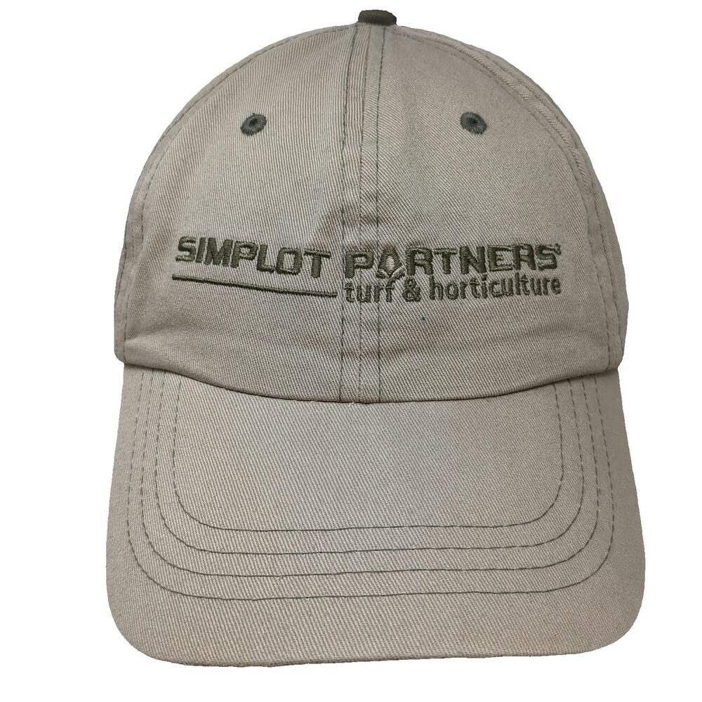 Simplot Partners Baseball Cap Beige One Size Strapback Hat Turf Green Embroidery